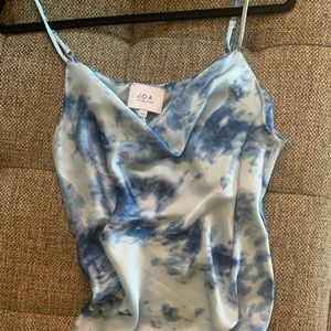 Blue tie dye silk cow neck tank